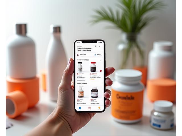Hand holding a smartphone displaying curated product recommendations for wellness, surrounded by various wellness products like supplements and workout gear, signifying expert-vetted choices.