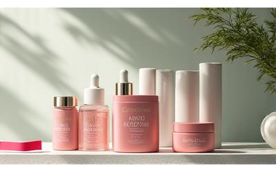 A composition of anti-aging skincare products, premium supplements, and a light exercise band, representing healthy aging and graceful vitality.