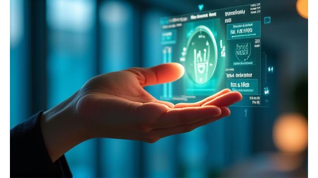 A hand interacting with a holographic representation of health data, representing emerging wellness technology
