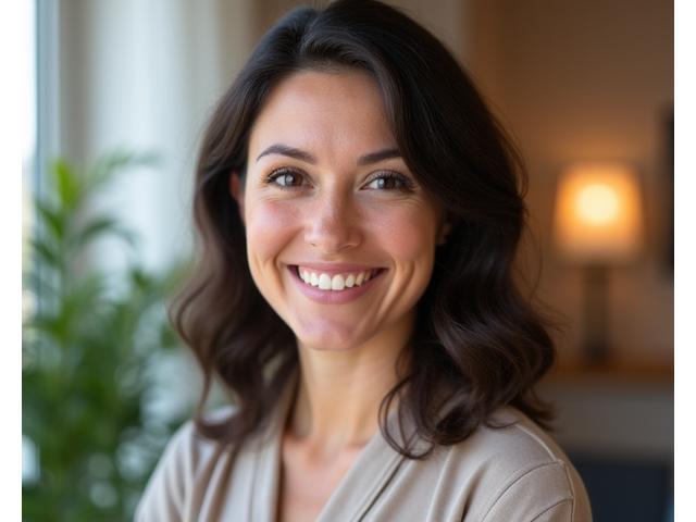 Portrait of Dr. Rebecca Torres, a compassionate female psychologist in her mid-40s