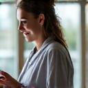 Expert wellness coach engaging in a friendly, professional virtual consultation.