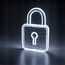Abstract padlock icon surrounded by data flows, symbolizing data privacy.