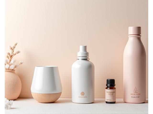 Various wellness products laid out aesthetically, such as supplements, essential oils, and fitness gear.